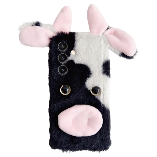 

For Samsung Galaxy S25 5G Cute Plush Cow TPU Phone Case(Black)