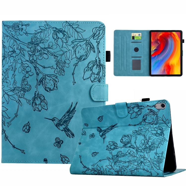 

For iPad 2025 / 2022 Flowers and Bird Embossed Smart Leather Tablet Case(Light Blue)