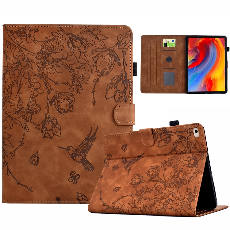 

For iPad 9.7 2018 / 2017 Flowers and Bird Embossed Smart Leather Tablet Case(Brown)