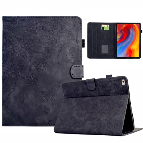 

For iPad 9.7 2018 / 2017 Flowers and Bird Embossed Smart Leather Tablet Case(Black)