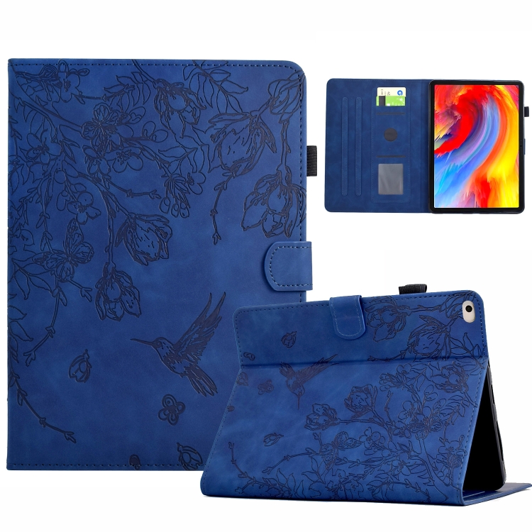

For iPad 9.7 2018 / 2017 Flowers and Bird Embossed Smart Leather Tablet Case(Dark Blue)