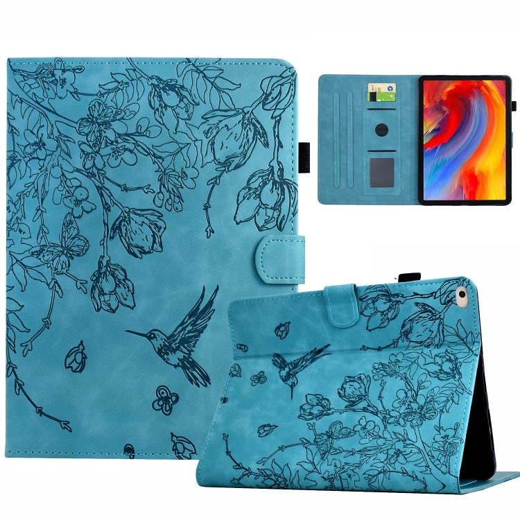 

For iPad 9.7 2018 / 2017 Flowers and Bird Embossed Smart Leather Tablet Case(Light Blue)