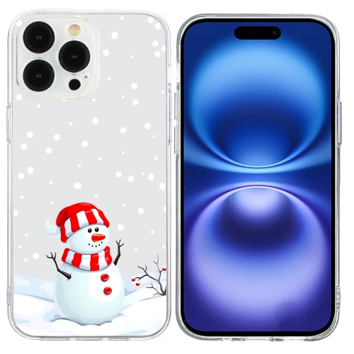 

For iPhone 16 Pro Christmas Painted Pattern TPU Transparent Phone Case(Snowman)