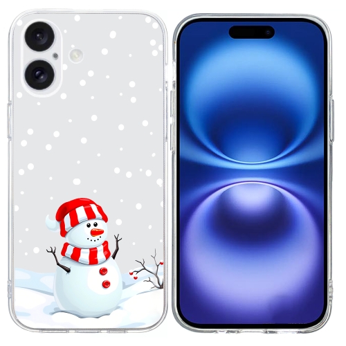 

For iPhone 16 Christmas Painted Pattern TPU Transparent Phone Case(Snowman)