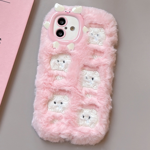 

For iPhone 16 Plus Plush Embroidery Full Coverage Phone Case(Pink + White Pig)