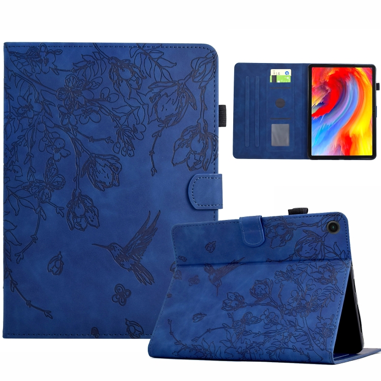 

For Samsung Galaxy Tab A9+ Flowers and Bird Embossed Smart Leather Tablet Case(Dark Blue)