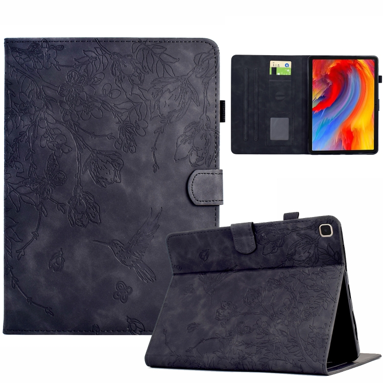 

For Samsung Galaxy Tab A7 10.4 T500 Flowers and Bird Embossed Smart Leather Tablet Case(Black)