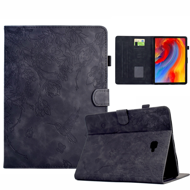 

For Samsung Galaxy Tab A 10.1 T580 Flowers and Bird Embossed Smart Leather Tablet Case(Black)
