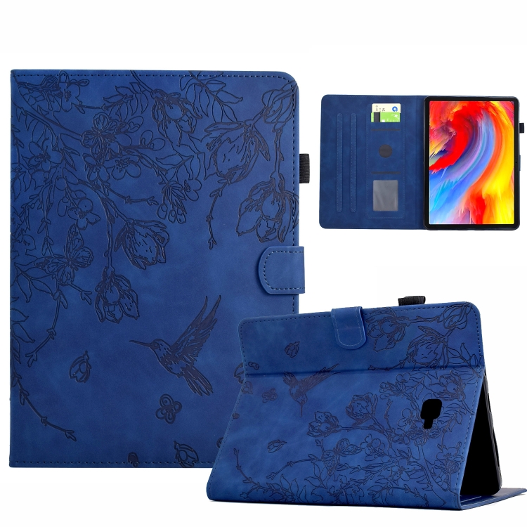 

For Samsung Galaxy Tab A 10.1 T580 Flowers and Bird Embossed Smart Leather Tablet Case(Dark Blue)