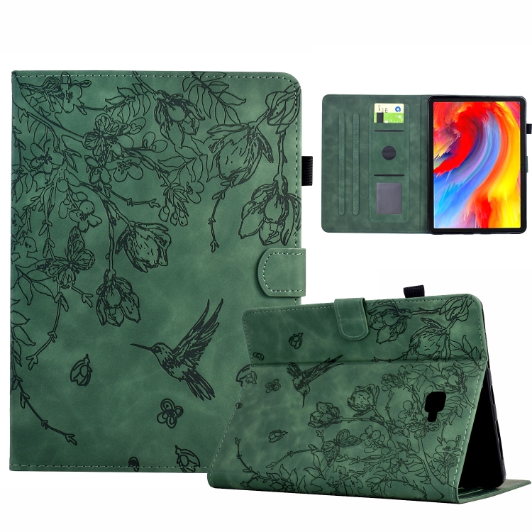 

For Samsung Galaxy Tab A 10.1 T580 Flowers and Bird Embossed Smart Leather Tablet Case(Green)