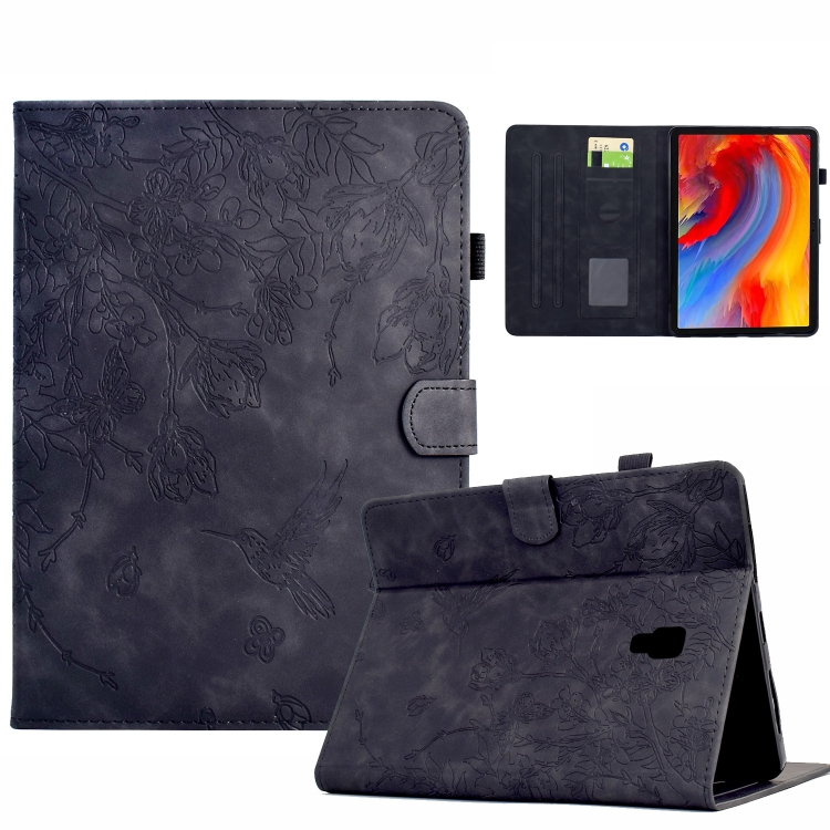 

For Samsung Galaxy Tab A 10.5 T590 Flowers and Bird Embossed Smart Leather Tablet Case(Black)