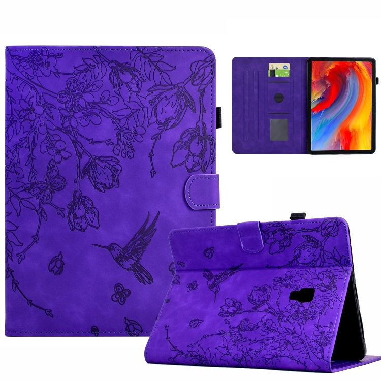 

For Samsung Galaxy Tab A 10.5 T590 Flowers and Bird Embossed Smart Leather Tablet Case(Purple)