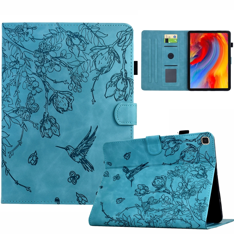 

For Samsung Galaxy Tab S5e T720 Flowers and Bird Embossed Smart Leather Tablet Case(Light Blue)