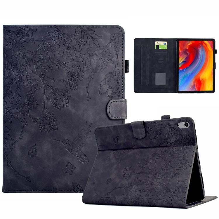 

For Samsung Galaxy Tab S11 Flowers and Bird Embossed Smart Leather Tablet Case(Black)