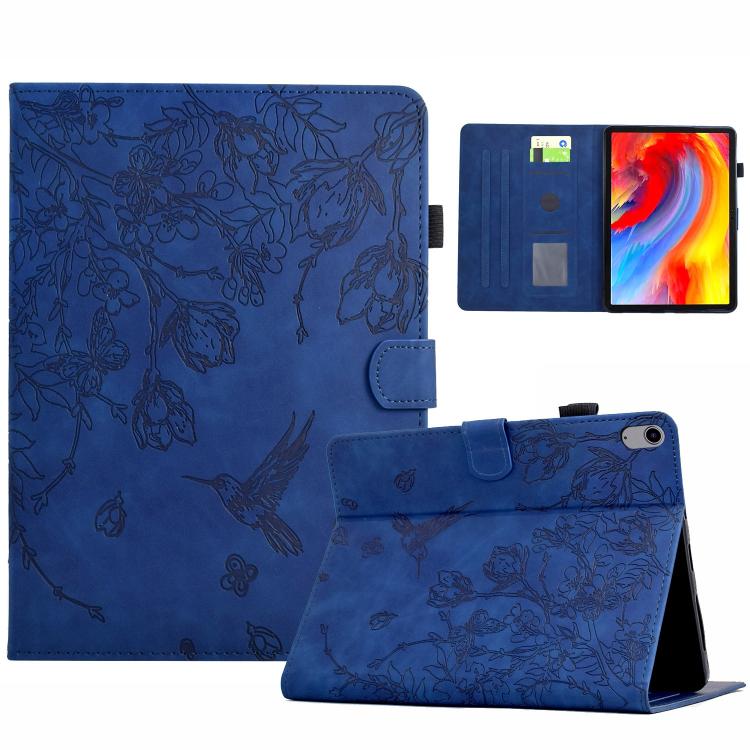 

For Samsung Galaxy Tab S11 Flowers and Bird Embossed Smart Leather Tablet Case(Dark Blue)