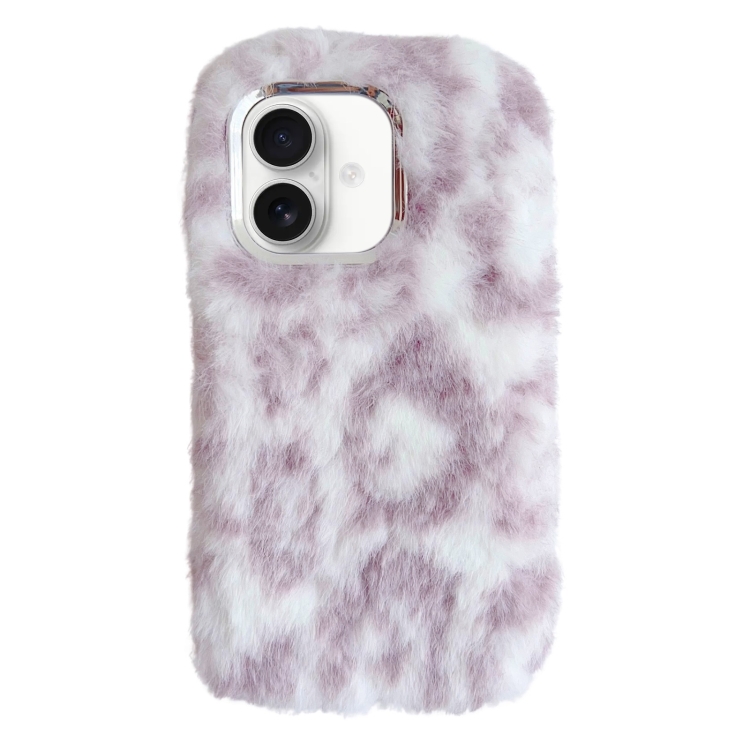 

For iPhone 16 Plus Leopard Print Plush TPU Phone Case(Purple)