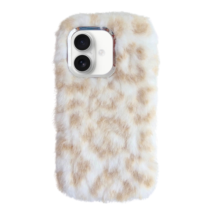 

For iPhone 16 Plus Leopard Print Plush TPU Phone Case(Light Yellow)