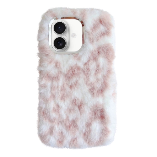 

For iPhone 16 Leopard Print Plush TPU Phone Case(Pink)