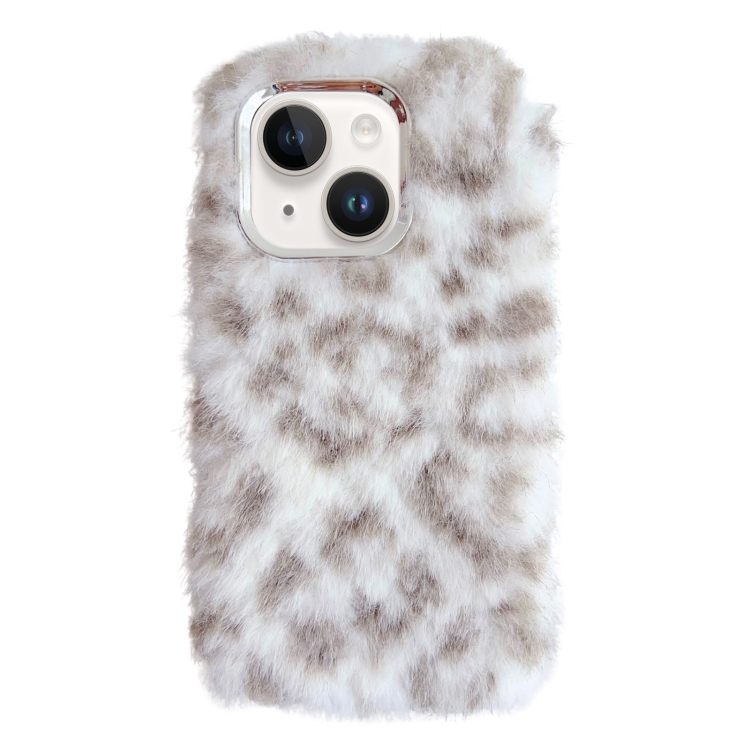 

For iPhone 14 Plus Leopard Print Plush TPU Phone Case(Coffee)