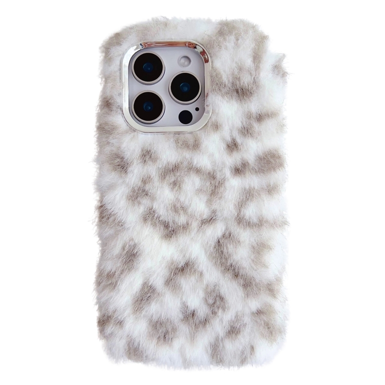 

For iPhone 14 Pro Leopard Print Plush TPU Phone Case(Coffee)