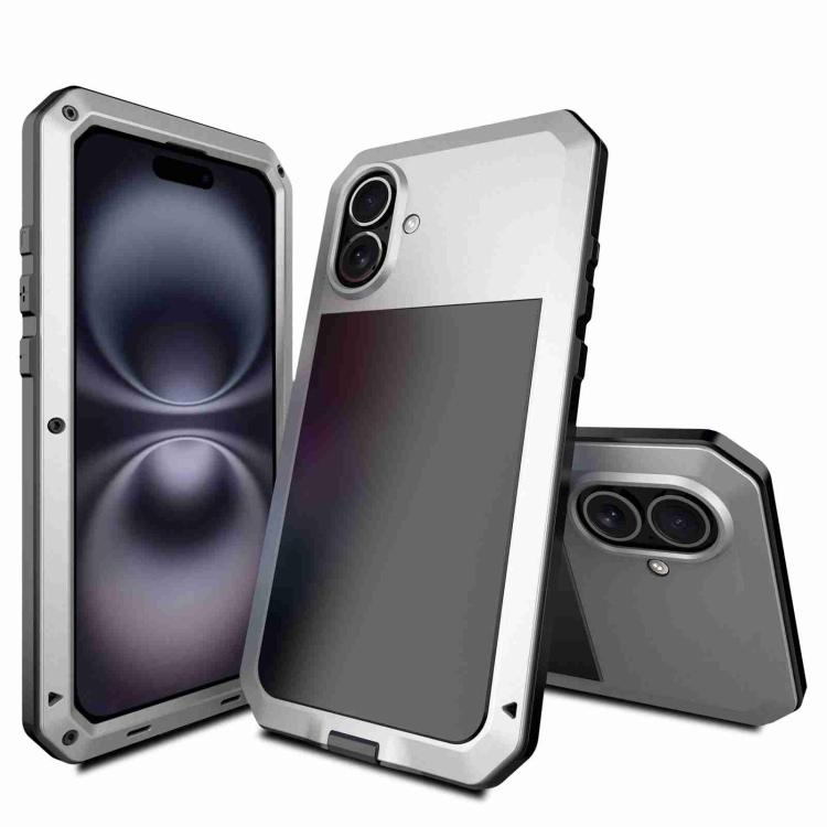 

For iPhone 16 RedPepper Triple-proof Metal Phone Case(Silver)