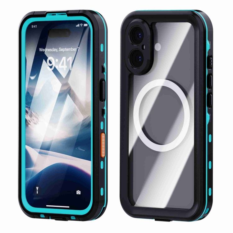 

For iPhone 16 Plus RedPepper Transparent Dot IP68 Waterproof Triple-proof MagSafe Phone Case(Black Blue)