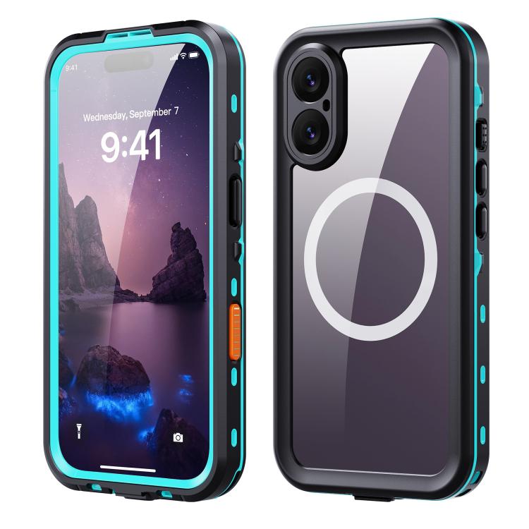 

For iPhone 17 RedPepper Transparent Dot IP68 Waterproof Triple-proof MagSafe Phone Case(Black Blue)
