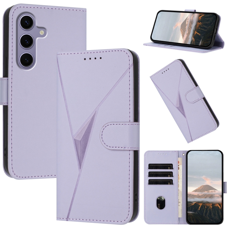 

For Samsung Galaxy S25 5G Triangle Pattern Buckle Clasp Leather Phone Case(Light Purple)