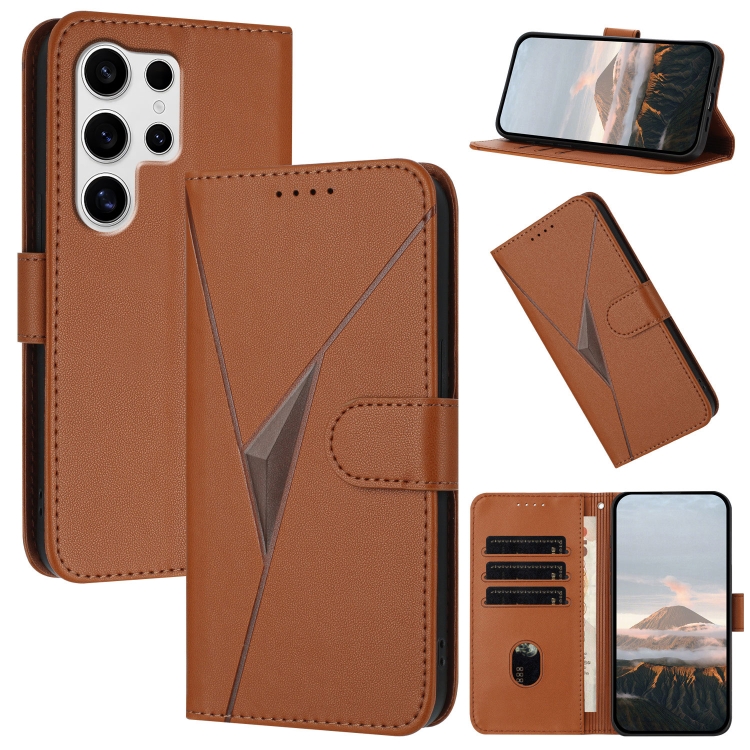 

For Samsung Galaxy S25 Ultra 5G Triangle Pattern Buckle Clasp Leather Phone Case(Brown)