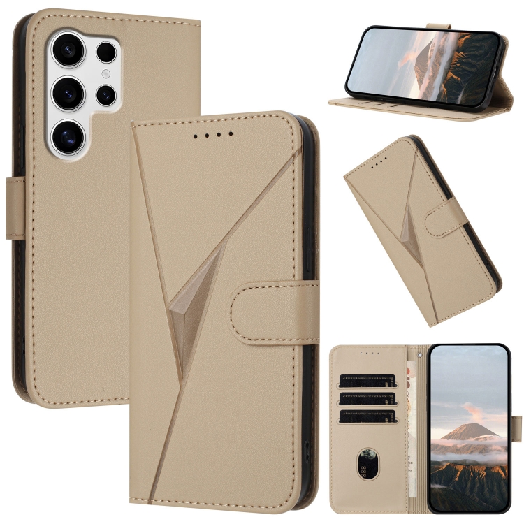 

For Samsung Galaxy S25 Ultra 5G Triangle Pattern Buckle Clasp Leather Phone Case(Gold)
