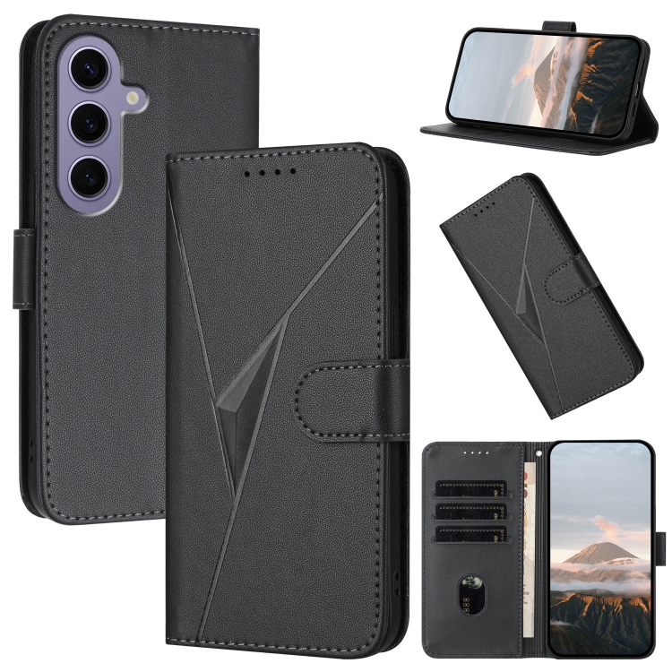 

For Samsung Galaxy S24 5G Triangle Pattern Buckle Clasp Leather Phone Case(Black)