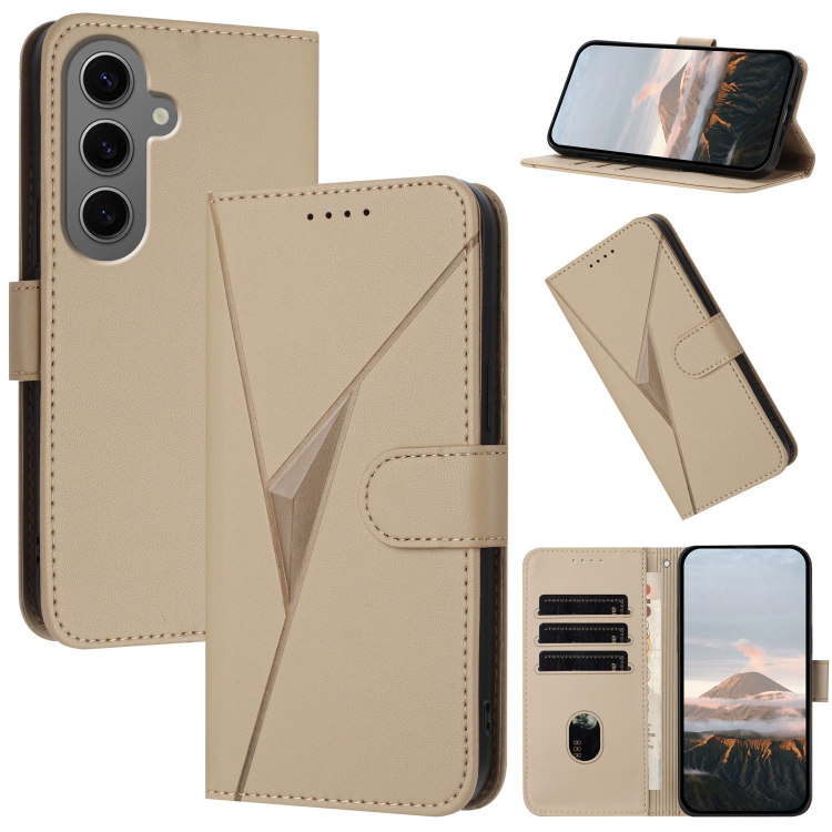 

For Samsung Galaxy S24+ 5G Triangle Pattern Buckle Clasp Leather Phone Case(Gold)