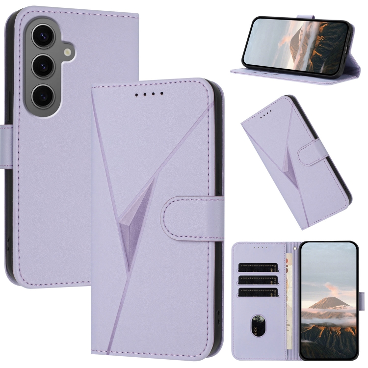 

For Samsung Galaxy S24+ 5G Triangle Pattern Buckle Clasp Leather Phone Case(Light Purple)