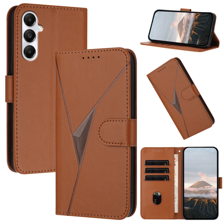 

For Samsung Galaxy S24 FE 5G Triangle Pattern Buckle Clasp Leather Phone Case(Brown)