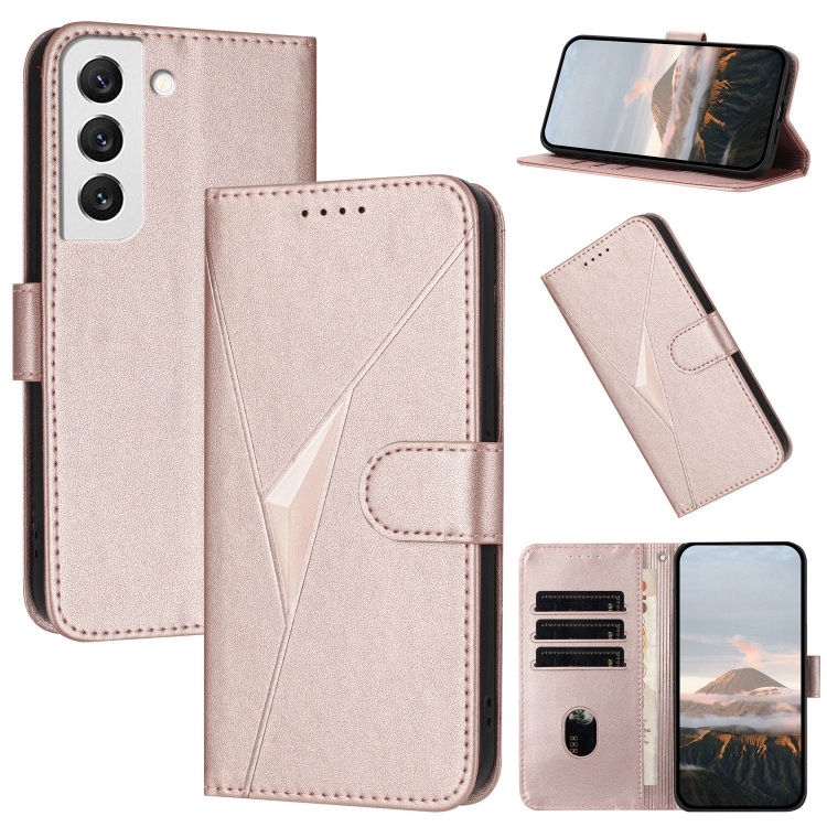 

For Samsung Galaxy S22 5G Triangle Pattern Buckle Clasp Leather Phone Case(Rose Gold)