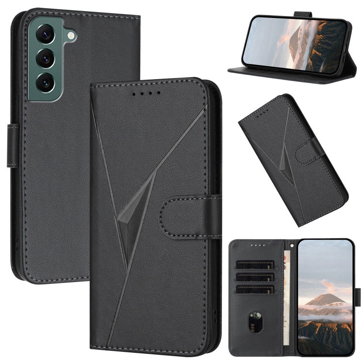 

For Samsung Galaxy S22+ 5G Triangle Pattern Buckle Clasp Leather Phone Case(Black)