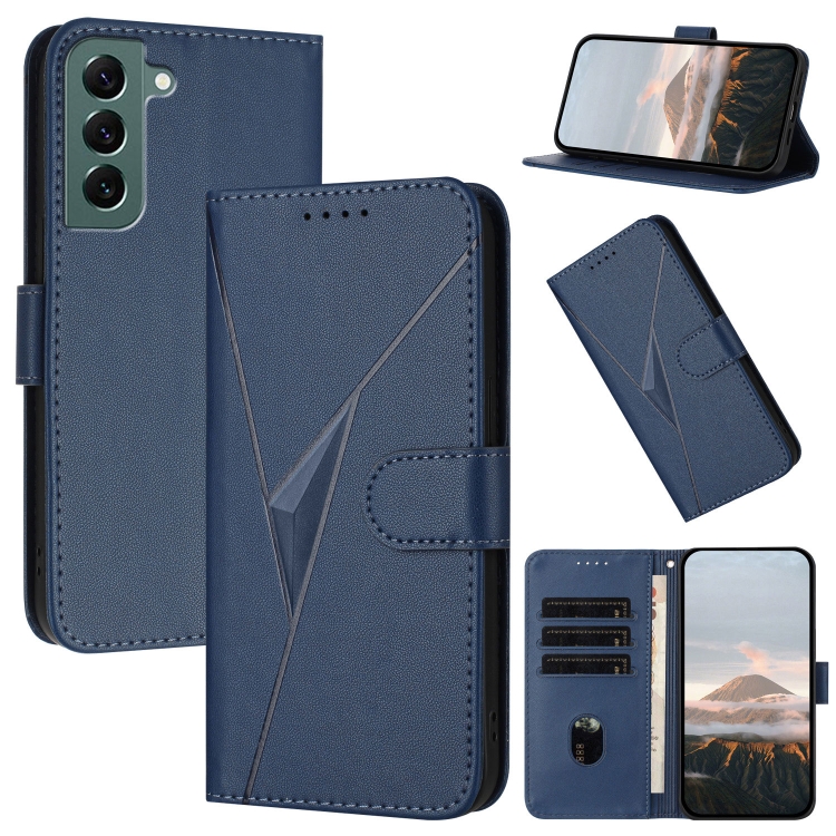 

For Samsung Galaxy S22+ 5G Triangle Pattern Buckle Clasp Leather Phone Case(Royal Blue)
