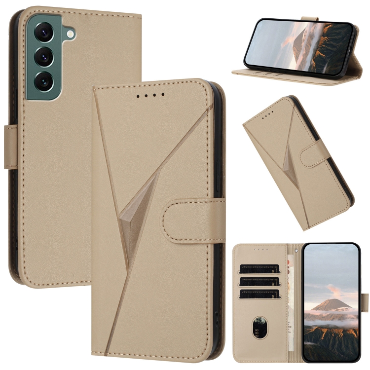 

For Samsung Galaxy S22+ 5G Triangle Pattern Buckle Clasp Leather Phone Case(Gold)