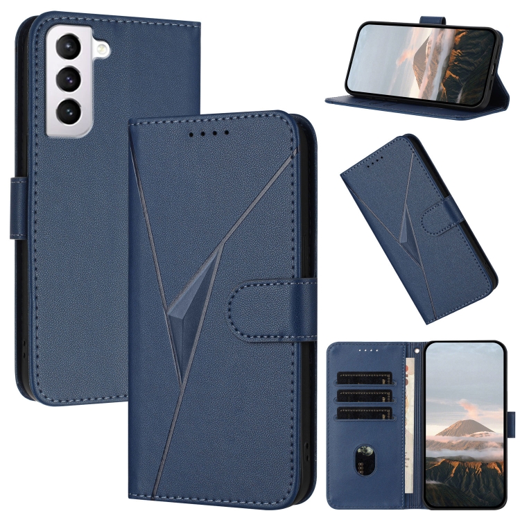 

For Samsung Galaxy S21 5G Triangle Pattern Buckle Clasp Leather Phone Case(Royal Blue)