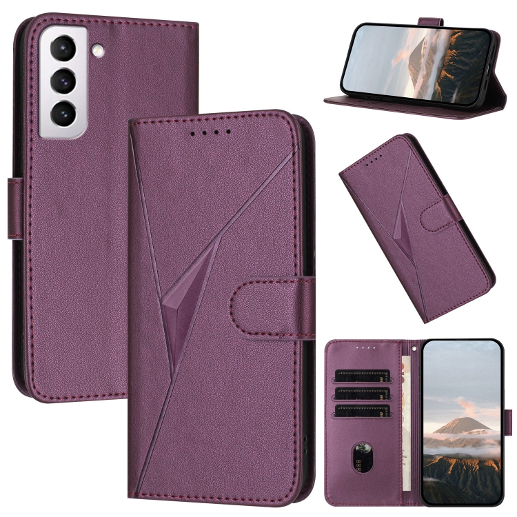

For Samsung Galaxy S21 FE 5G Triangle Pattern Buckle Clasp Leather Phone Case(Dark Purple)