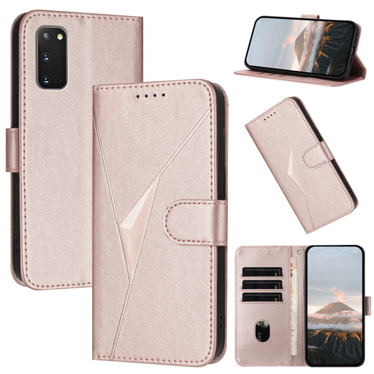 

For Samsung Galaxy S20 FE 5G Triangle Pattern Buckle Clasp Leather Phone Case(Rose Gold)
