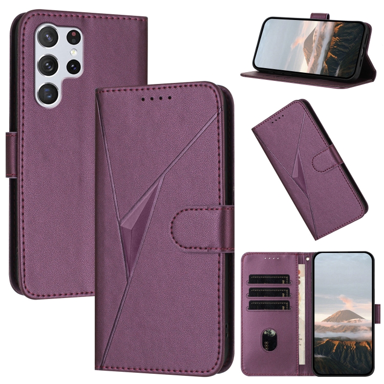 

For Samsung Galaxy S22 Ultra 5G Triangle Pattern Buckle Clasp Leather Phone Case(Dark Purple)