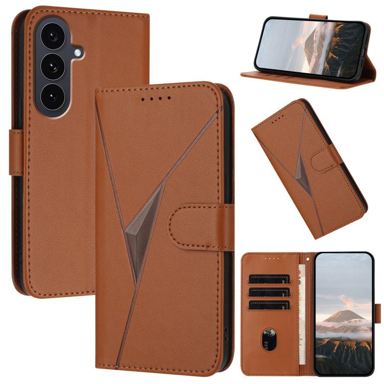 

For Samsung Galaxy S25 FE 5G Triangle Pattern Buckle Clasp Leather Phone Case(Brown)