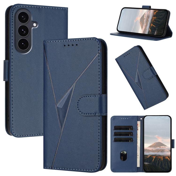 

For Samsung Galaxy S25 FE 5G Triangle Pattern Buckle Clasp Leather Phone Case(Royal Blue)