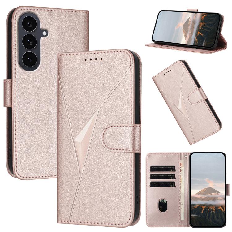

For Samsung Galaxy S25 FE 5G Triangle Pattern Buckle Clasp Leather Phone Case(Rose Gold)