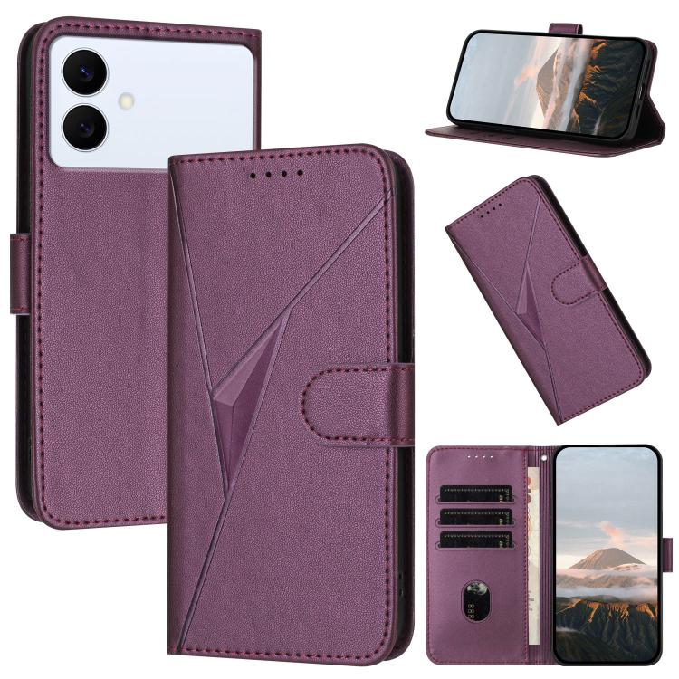 

For Samsung Galaxy S26 Edge 5G Triangle Pattern Buckle Clasp Leather Phone Case(Dark Purple)