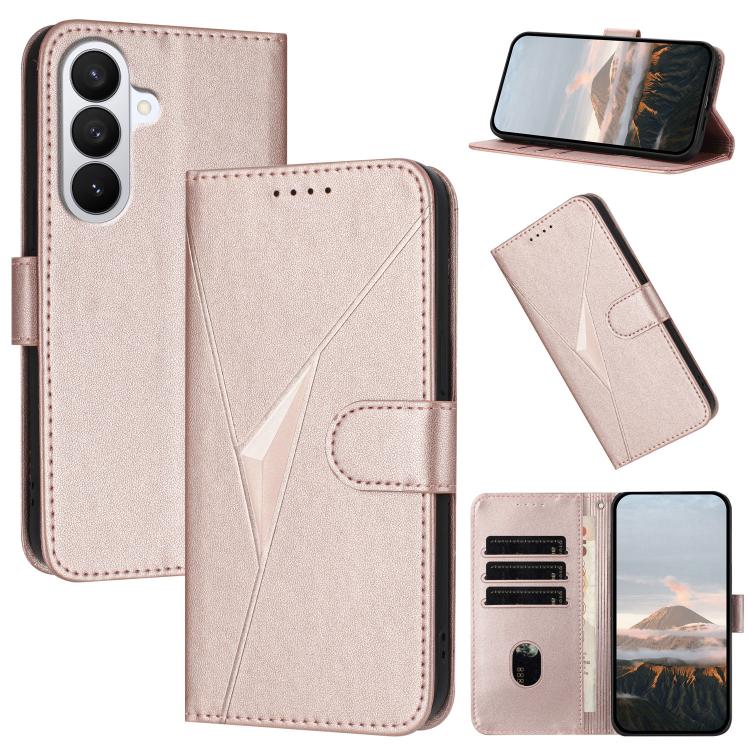

For Samsung Galaxy S26 Pro 5G Triangle Pattern Buckle Clasp Leather Phone Case(Rose Gold)