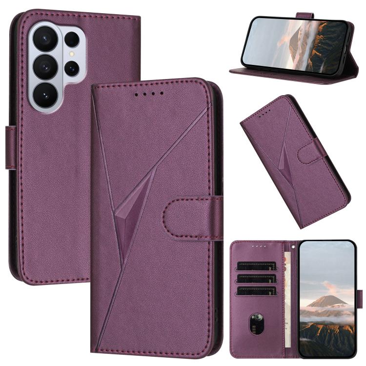 

For Samsung Galaxy S26 Ultra 5G Triangle Pattern Buckle Clasp Leather Phone Case(Dark Purple)