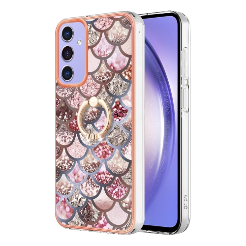 

For Samsung Galaxy A16 5G Electroplating Pattern IMD TPU Shockproof Case with Rhinestone Ring Holder(Pink Scales)