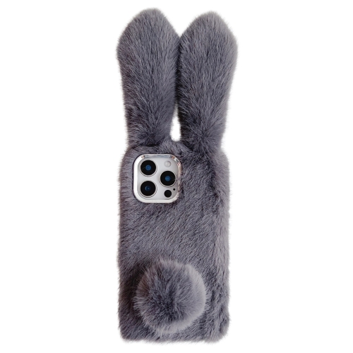 

For iPhone 16 Pro Solid Color Plush Rabbit TPU Phone Case(Grey)